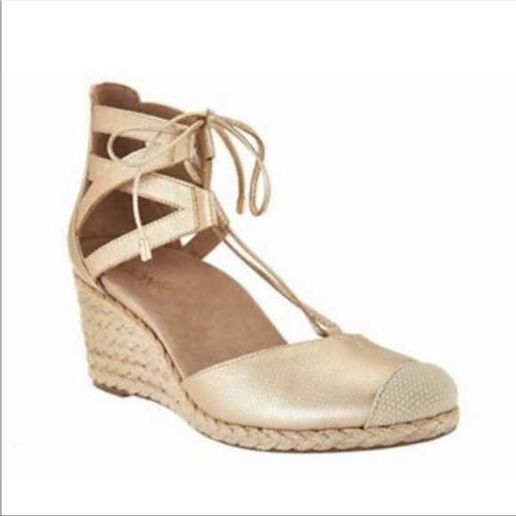 Vionic Gold Calypso Lace up Wedge Espadrilles - Picture 1 of 9